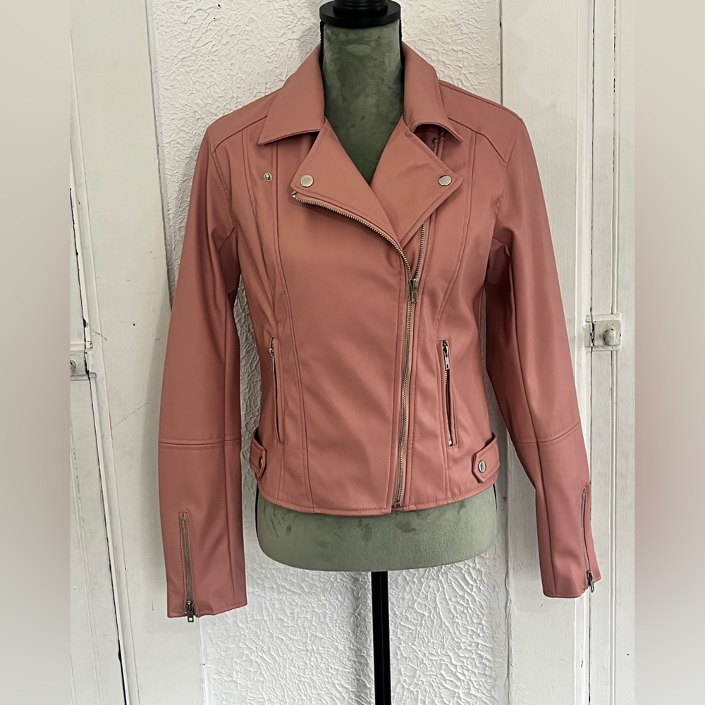 Women's Blush Faux Leather Moto Jacket